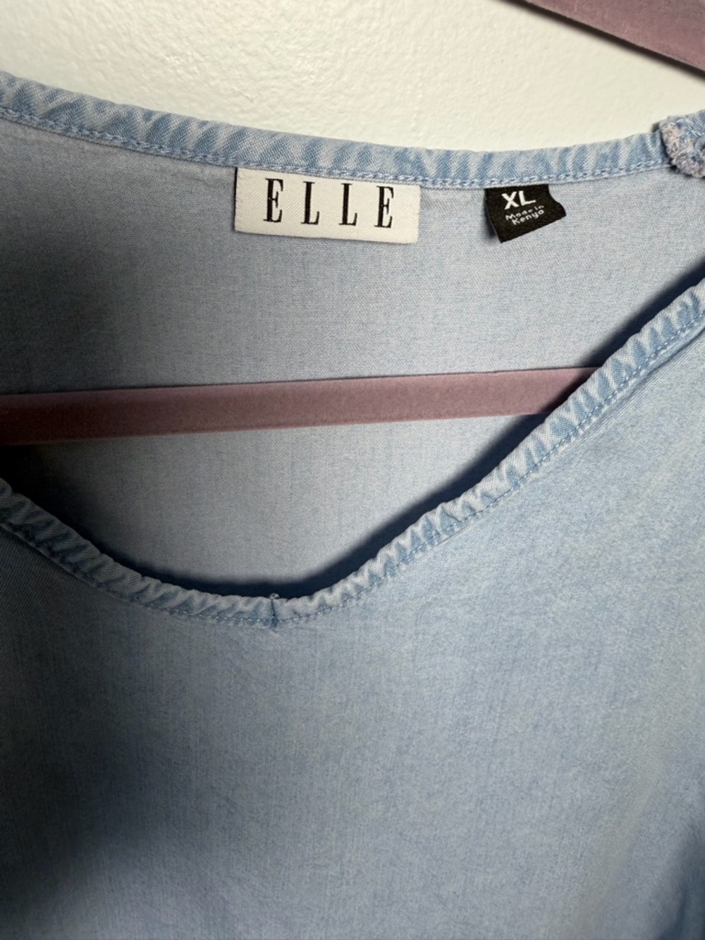 Elle Light Blue V-Neck Short Sleeve Top with Smocked Shoulders - Picture 2 of 3
